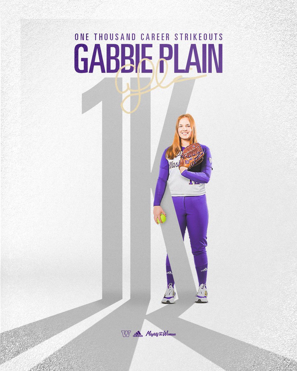 UWSoftball's tweet photo. Strikeout Queen 👑

Gabbie becomes the second Husky in program history to hit the 1000 career strikeout mark!

#MightyAreTheWomen https://t.co/Yscj5ileBW