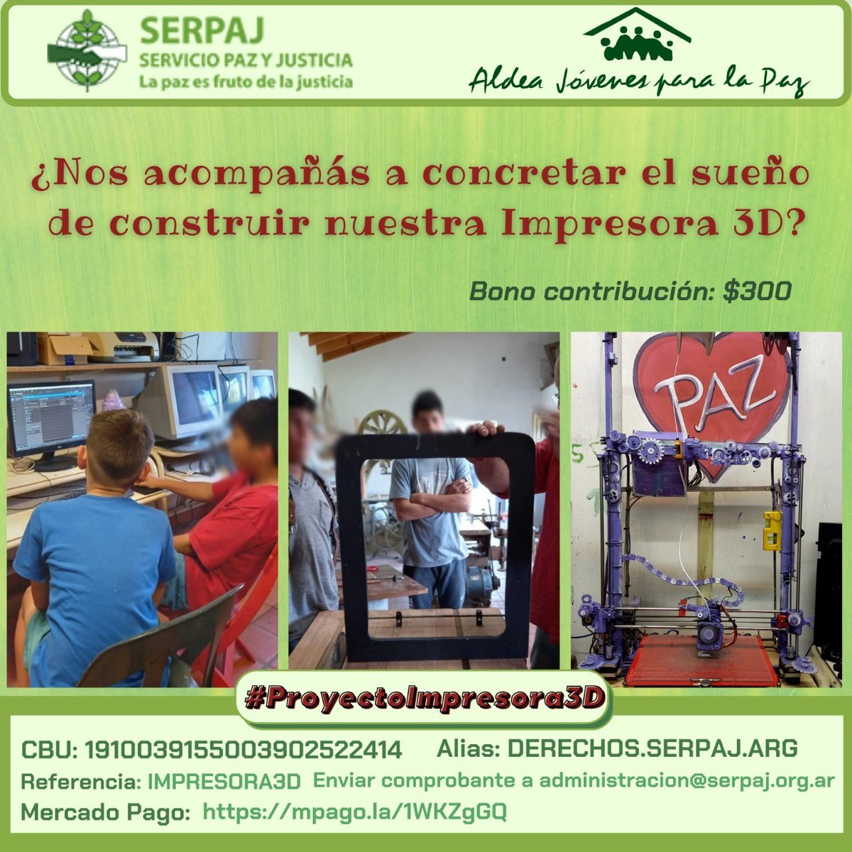 AldeaSERPAJ's tweet photo. La Aldea Jóvenes para la Paz es uno de nuestros programas educativos. 
A partir de las inquietudes de les chiques de incorporarse a los cambios tecnológicos, nos proponemos armar, entre varios talleres,  una impresora 3D en la Aldea. 🖨️🪚💡 https://t.co/nsBwyjVdDb