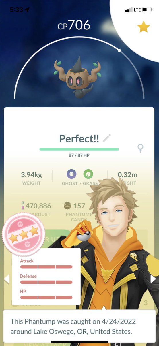 Dex2328's tweet photo. Catch of the Day 15! Hundos two days in a row, and this is a fun one! Only bummer is actually having to burn 200 candies to evolve #pokemon #PokemonGO #Hundo #Ghosttype #PvP #100daysofcatches https://t.co/Ell5CFKF15