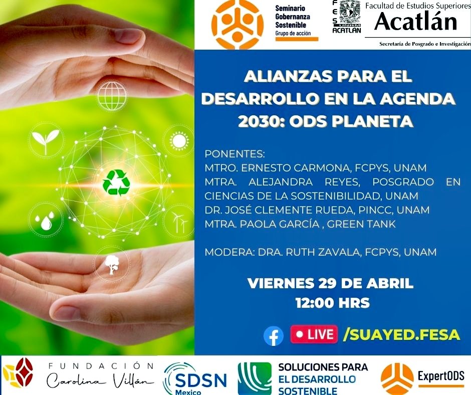 blancagomezint's tweet photo. Es un honor invitarles a nuestro panel "Alianzas para el desarrollo en la #Agenda2030: ODS Planeta🌎", el cual se efectúa en el marco del seminario permanente Gobernanza Sostenible a mi cargo, auspiciado por la ONU y @sdsnmx.
Por allá nos vemos el viernes 29 de abril👇 https://t.co/lmeeu4DBAz