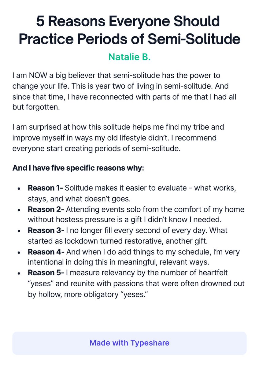 NCBNATALIE's tweet photo. Even as the world opens up I am still practicing semi-solitude.  Here are five reasons why. https://t.co/BTXhVwFlmV