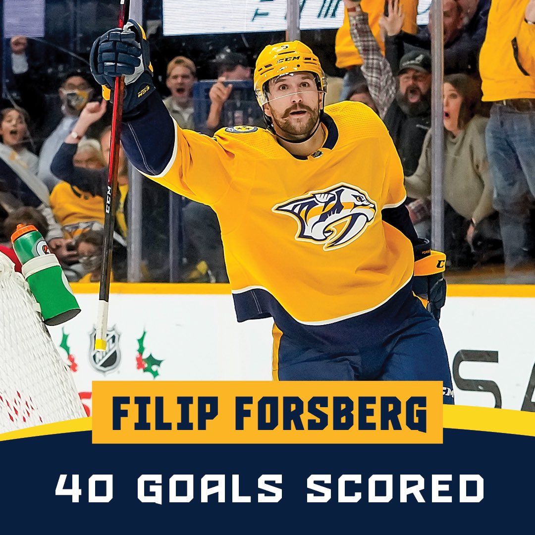 PredsNHL's tweet photo. 40 GOALS FOR FILIP FORSBERG https://t.co/CNNs6aS3NW
