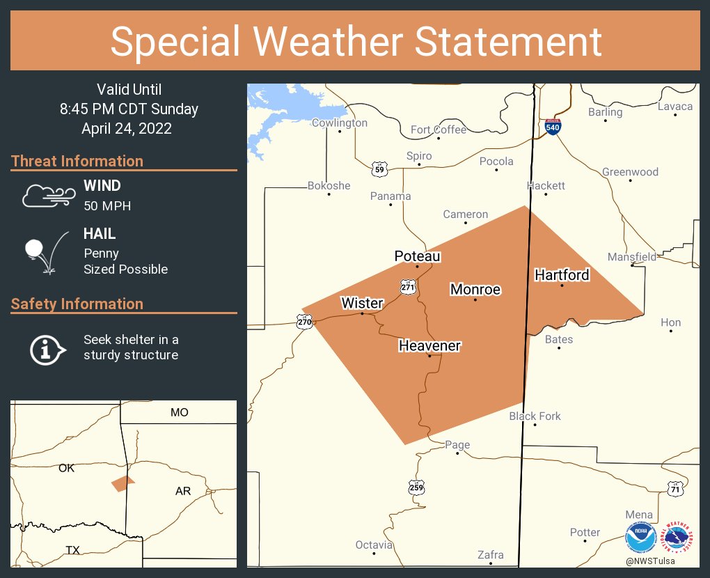 NWS Tulsa on Twitter "A special weather statement has been issued for Poteau OK, Heavener OK