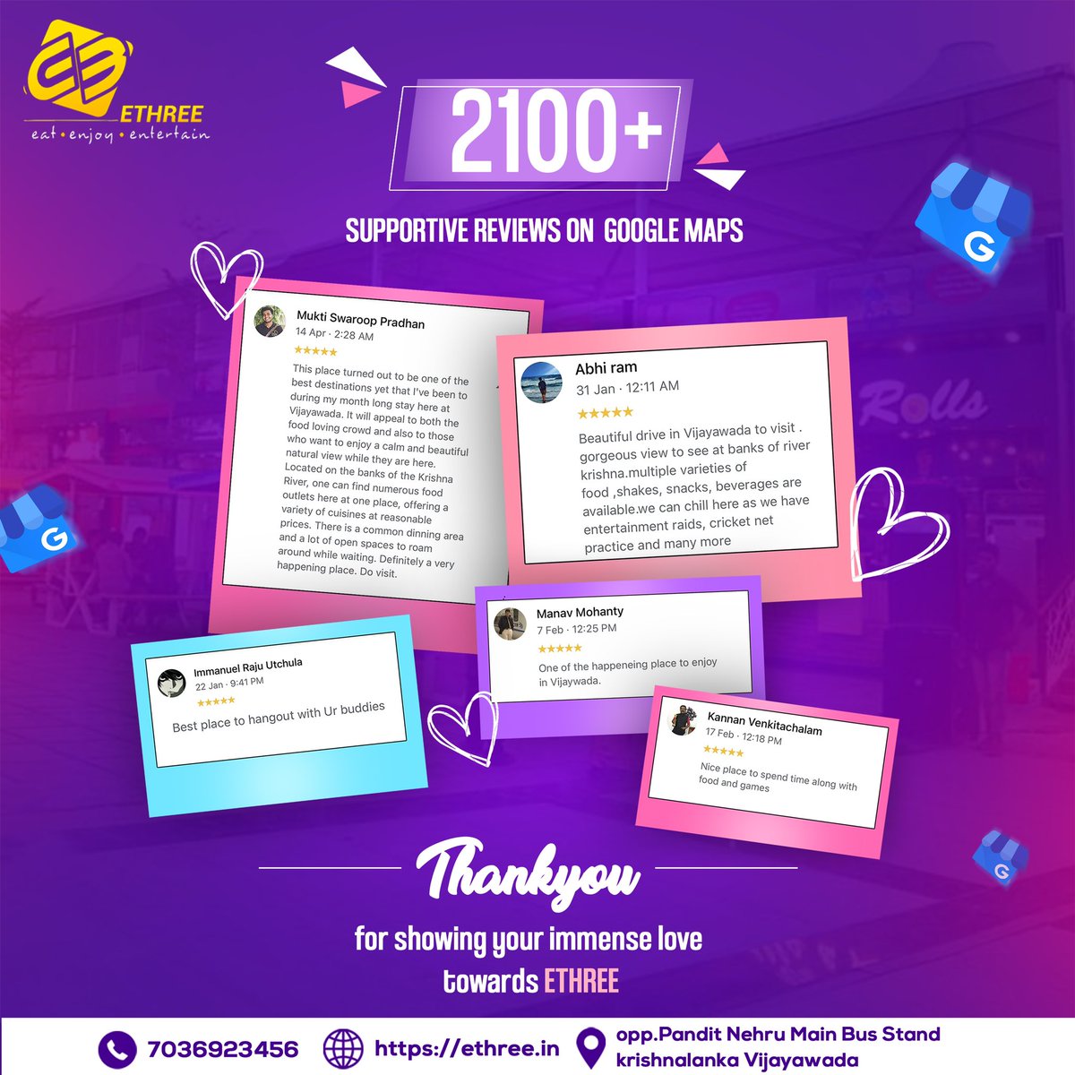 ethree_in's tweet photo. Guest Reviews are always important to make us understand where we stand.
Thanks to beloved guests for taking time and giving reviews on ETHREE

#googlereviews #reviews #google #mybusiness #ethree #riverview #jaanentertainment #eat #enjoy #entertainment #vmc #e3 #greatambience https://t.co/tqB9X5dz3R