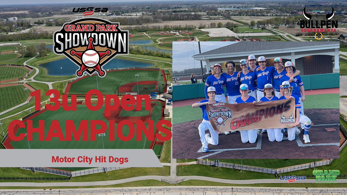 Bullpenevents's tweet photo. ๐Congratulations to our 13u Open USSSA Grand Park Showdown Champions, Motor City Hit Dogs!!๐
#WhereBaseballMatters https://t.co/PjNjlK9VkT