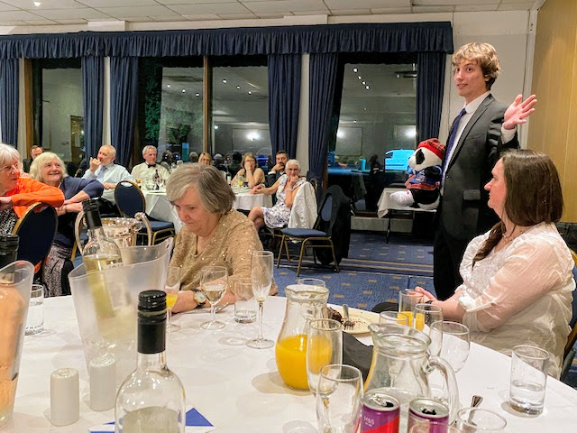 SBUWomen's tweet photo. 🏴󠁧󠁢󠁳󠁣󠁴󠁿 NPC at the closing dinner explaining how Big Panda helps him keep the team under control at the #LadyMilneTrophy https://t.co/hQEf1CTV4f