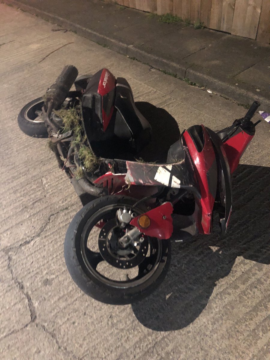 In the middle of a pursuit in the early hours of this morning the rider of this scooter decided to get between me and the subject vehicle, purposefully impeding the pursuit. A short time later <a href="/NPASNorthEast/">NPAS North East Region</a> found it abandoned #TeamWork