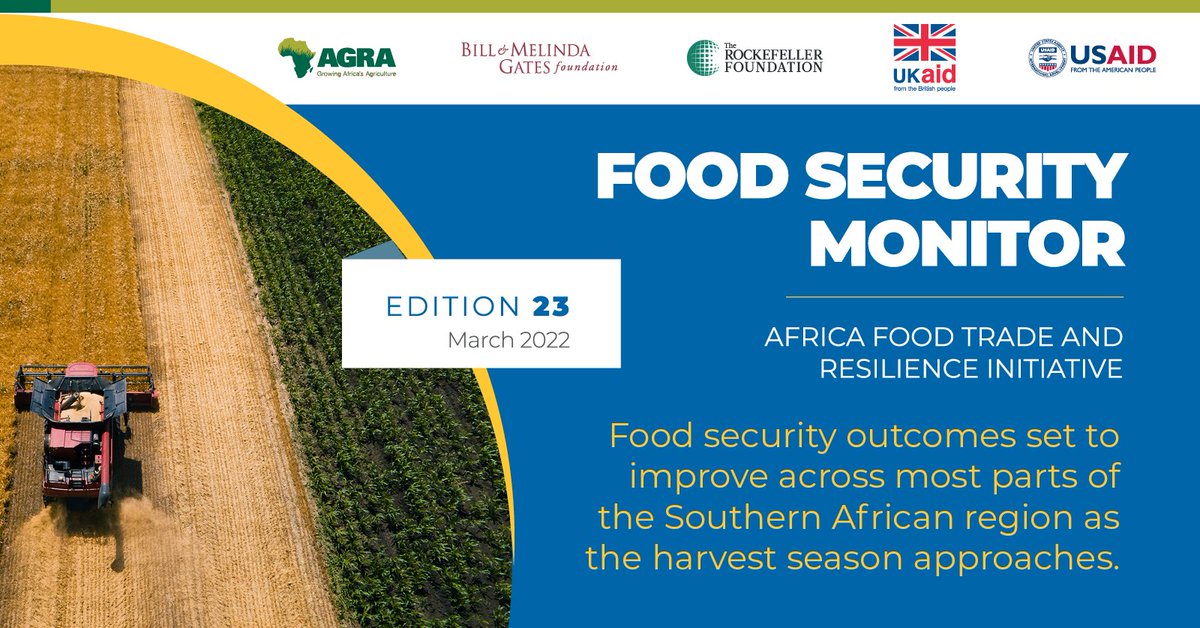 AGRA_Africa's tweet photo. Food security outcomes are set to improve across most parts of the Southern African region as the harvest season approaches. However, these improvements are likely to be short-lived.
Find out why, in our latest edition of the #FoodSecurityMonitor, here https://t.co/I3adW6rwDi https://t.co/7JkyTNCDwr