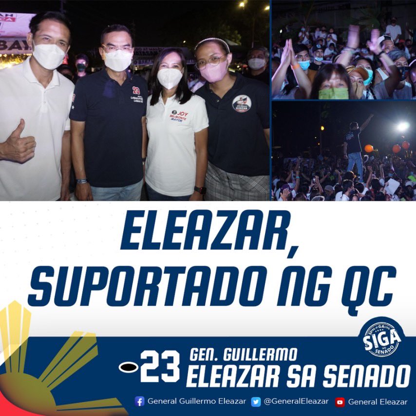GeneralEleazar's tweet photo. Maraming salamat sa suporta, Mayor Joy Belmonte, Vice Mayor Gian Sotto at sa buong Quezon City! #23ELEAZAR tayo sa Senado!
#SIGAngSENADO
#SIpagatGAling
#LabanNyoLabanKo https://t.co/GrvCT5h2fs