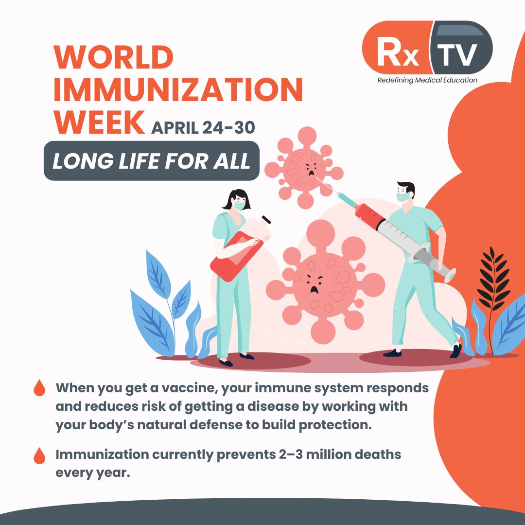 World Immunisation Week aims to highlight the importance of collective action to protect people of all ages against disease by promoting the use of vaccines.

#Immunization #MedEd #vaccines #immunizationweek #WHO #ImmunizationWorldWeek #LongLifeForAll #MedTwitter #immunology
