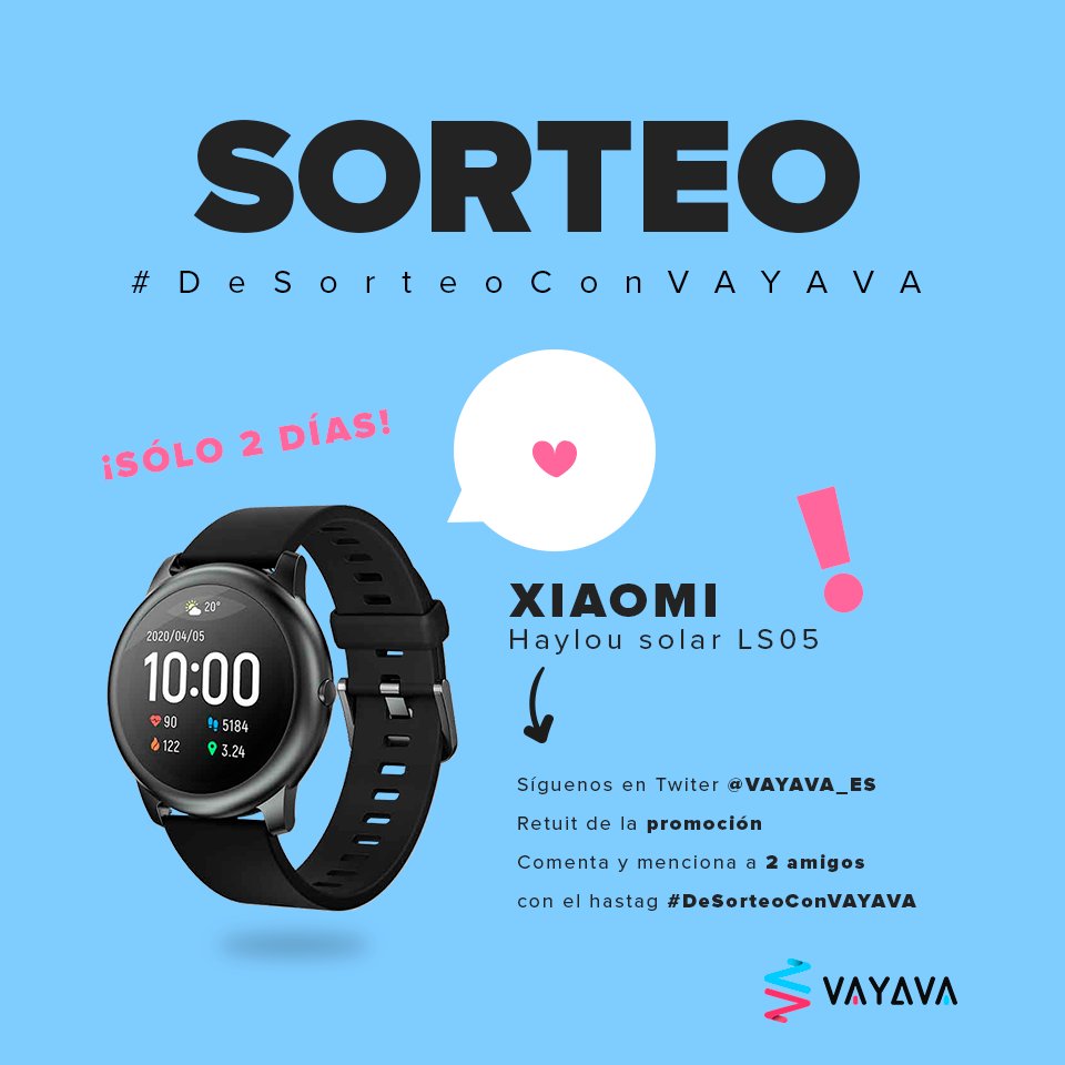 #DeSorteoConVAYAVA
Hazte con un #HaylouSolarLS05 de #Xiaomi⌚🌞y olvídate de baterías.🔋
¡Lo sorteamos!

👍Síguenos <a href="/VAYAVA_ES/">vayava_es</a>

🔁Retuit
📢Menciona a 2 amigos con el hashtag #DeSorteoConVAYAVA
*Sorteo válido hasta 26/04 a 23:59h
**Bases legales bit.ly/SorteoVayava