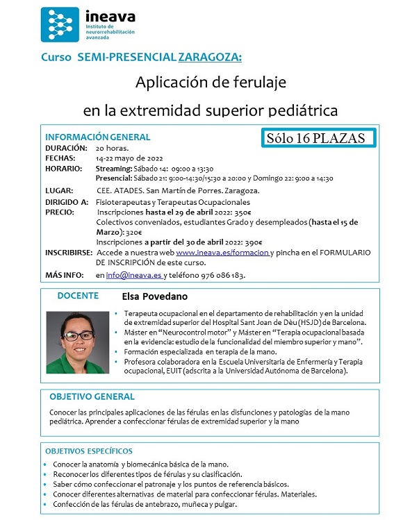 Aplicación de ferulaje en la extremidad superior pediátrica SEMI-PRESENCIAL-ZARAGOZA- Inicio 14 Mayo - mailchi.mp/ineava.es/curs…