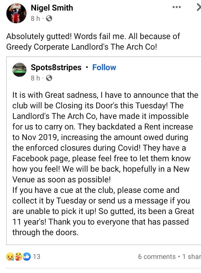 David_P_Field's tweet photo. Slow hand clap for @thearchcompany closing down the @SPOTS8STRIPES - you greedy greedy pigs https://t.co/PBwHnGDxkd