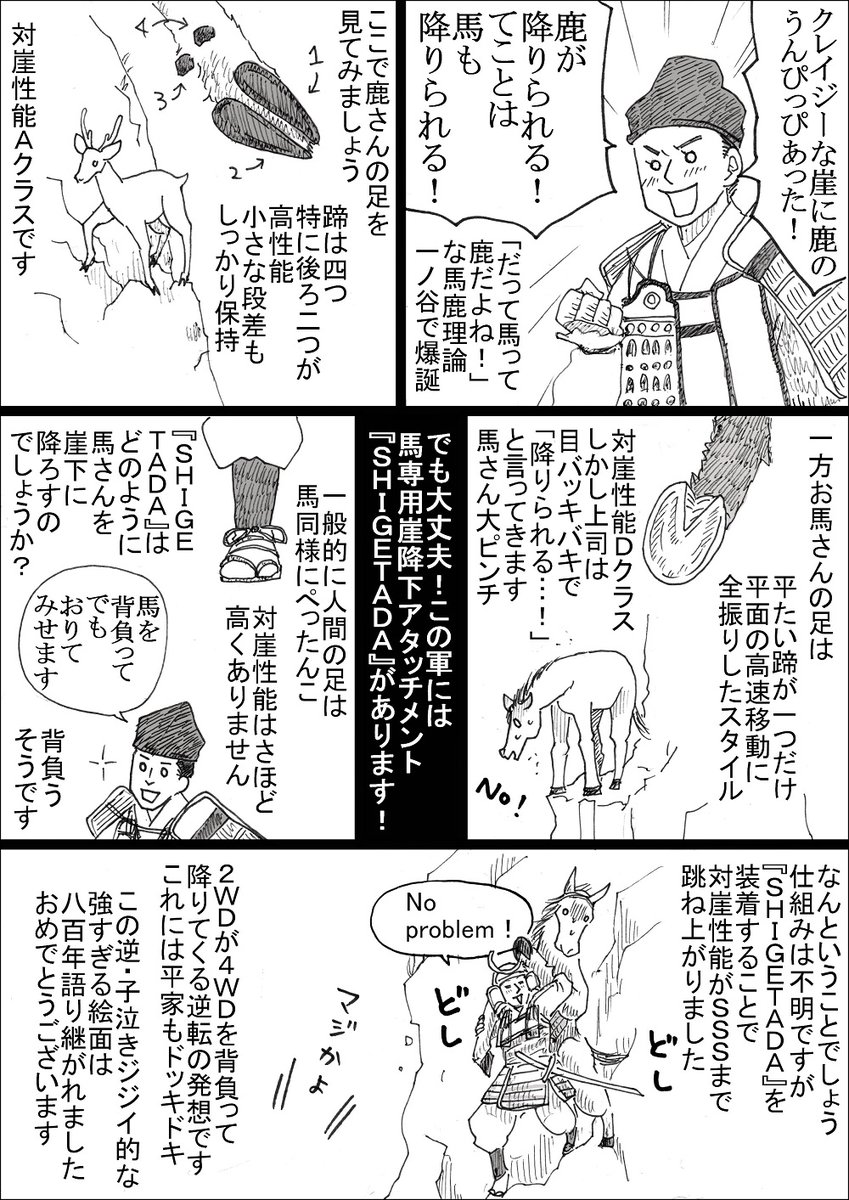 崖を下る戦法が有名な 一ノ谷の戦い バーサーカーな大将と馬用崖降下装具shigetadaはよく考えるとヤバイ 馬と鹿の足は違う Togetter