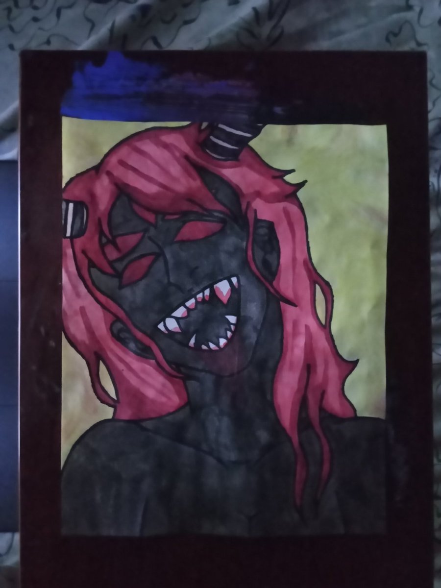 I FINALLY give you Zalgo!! The horns are a bit uneven but other than that  I'm extremely happy with how this turned out!!😈 #zalgo #creepypasta  #zalgocreepypasta #zalgoid #zalgofanart #creepypastafanart #slendersproxy  #fanart #art #, image size:900x1200