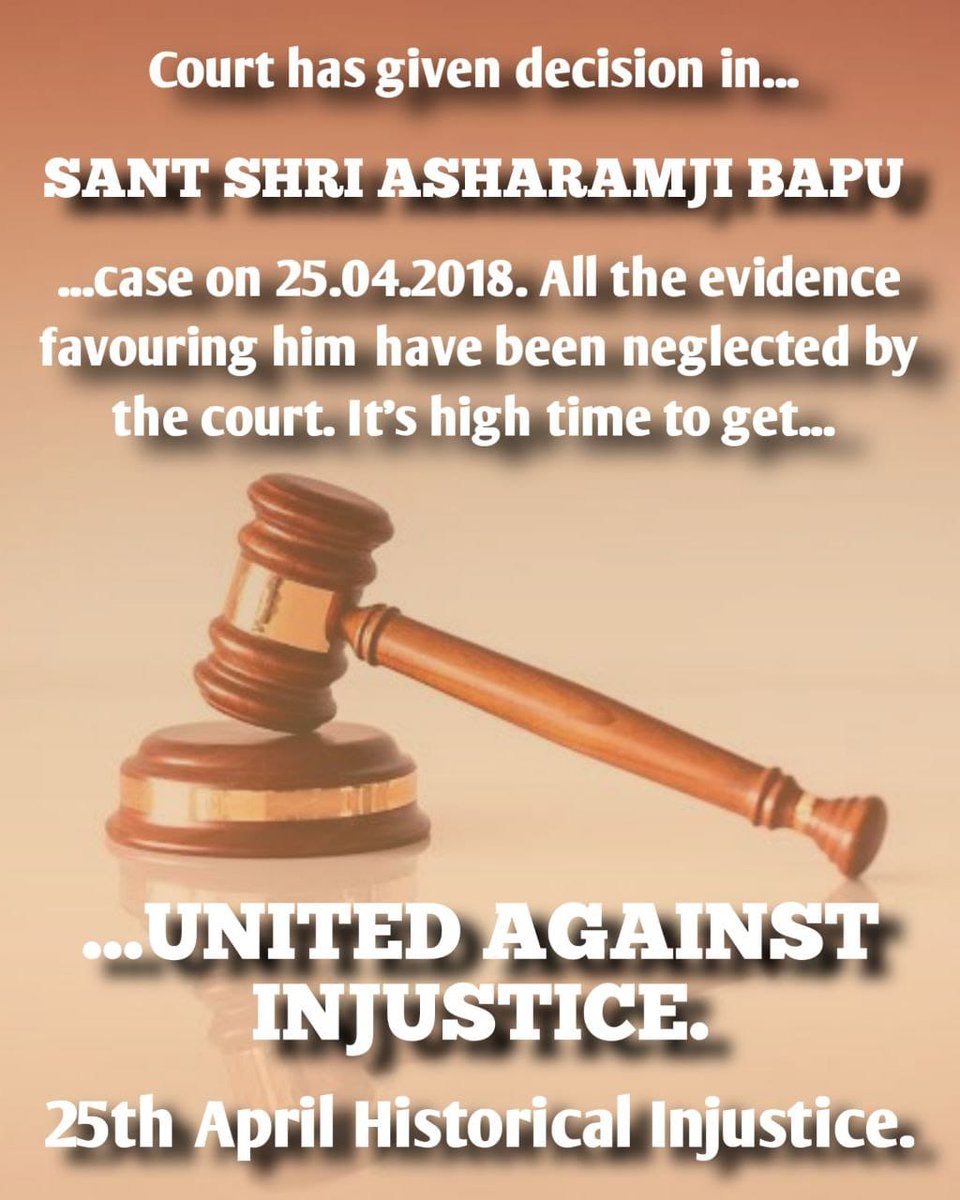 नकली FIR, फर्जी केस, बालिग लड़की की Fake गवाही, फिर भी बिना सबूत बेगुनाह Sant Shri Asharamji Bapu को दी गई उम्रकैद सज़ा, कानून ने मानवता को किया शर्मसार।
अन्याय दिवस
#25thAprilHistoricalInjustice
United Against Injustice