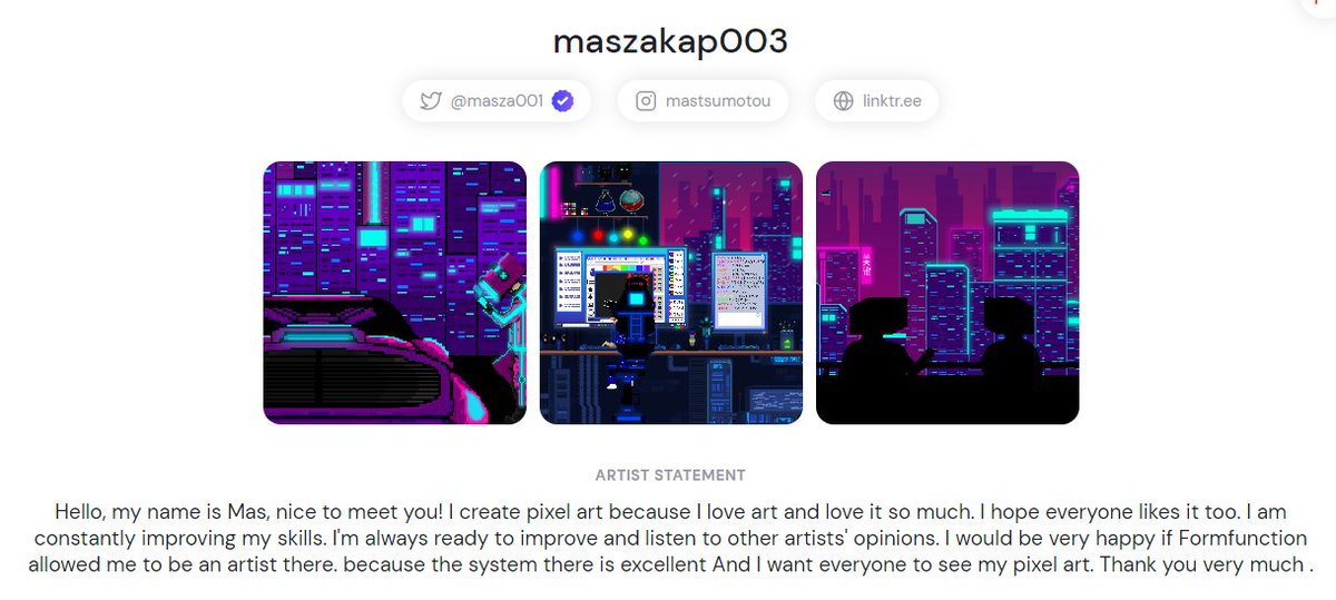 Hello Everyone I'm Mas
Please upvote Masza to become creator in formfunction ​ 
<a href="/formfunction/">Formfunction</a>
 
Thank you 🥰

Profile :formfunction.xyz/@maszakap003

#formfunction #SolanaNFTs #SolanaNFT #NFTCollection #nftcollectors #Solana #solanacommunity #NFTthai  #NFTCommumity