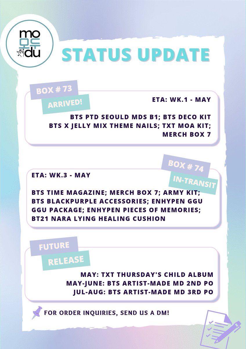 modu_shoppe's tweet photo. #ModuShoppeUpdates 📍 | Please be guided. Items arrived today will be shipped out within the week, thank youu!😊💛 https://t.co/k33CsRN7nN