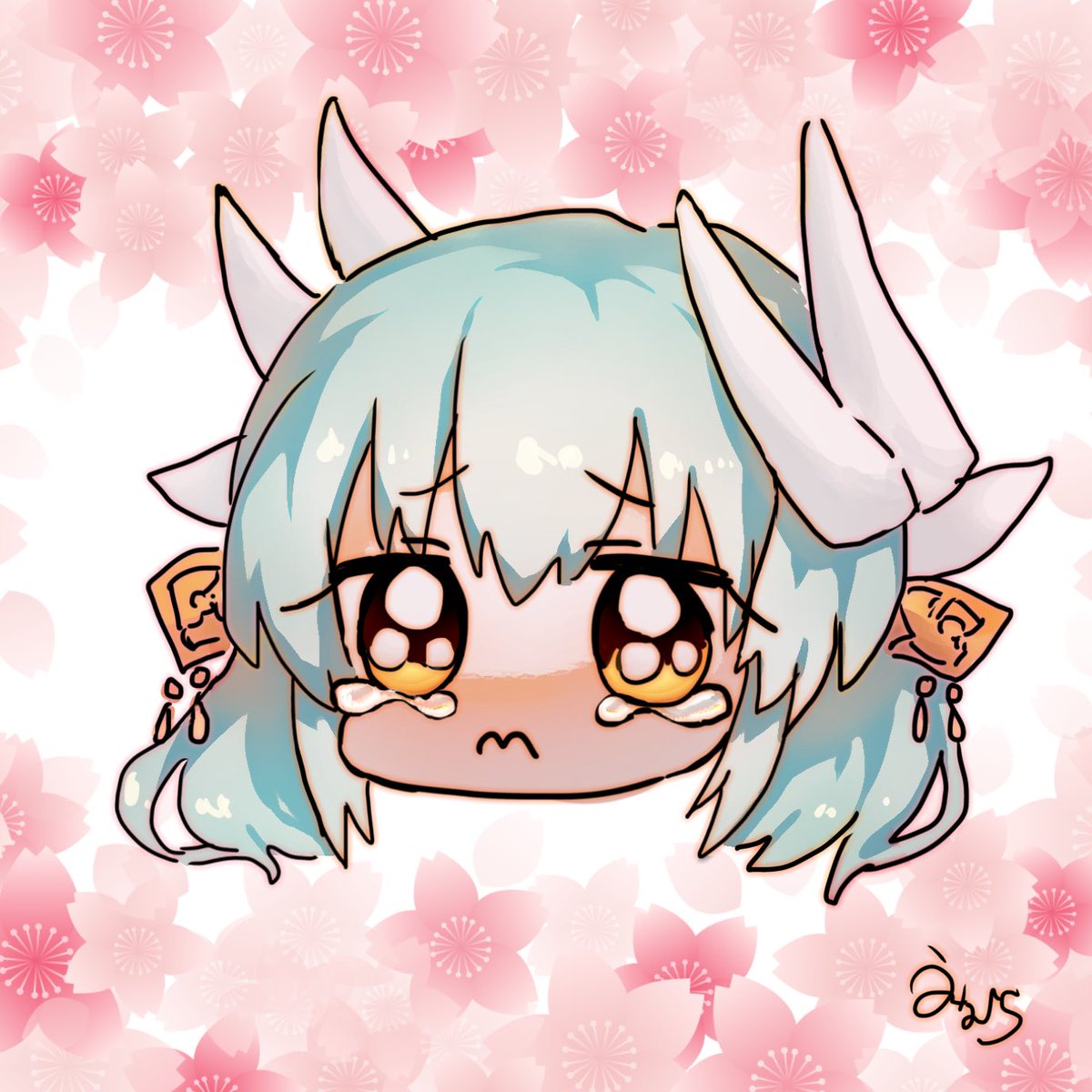 kiyohime (fate) 1girl horns solo tears yellow eyes dragon horns chibi  illustration images