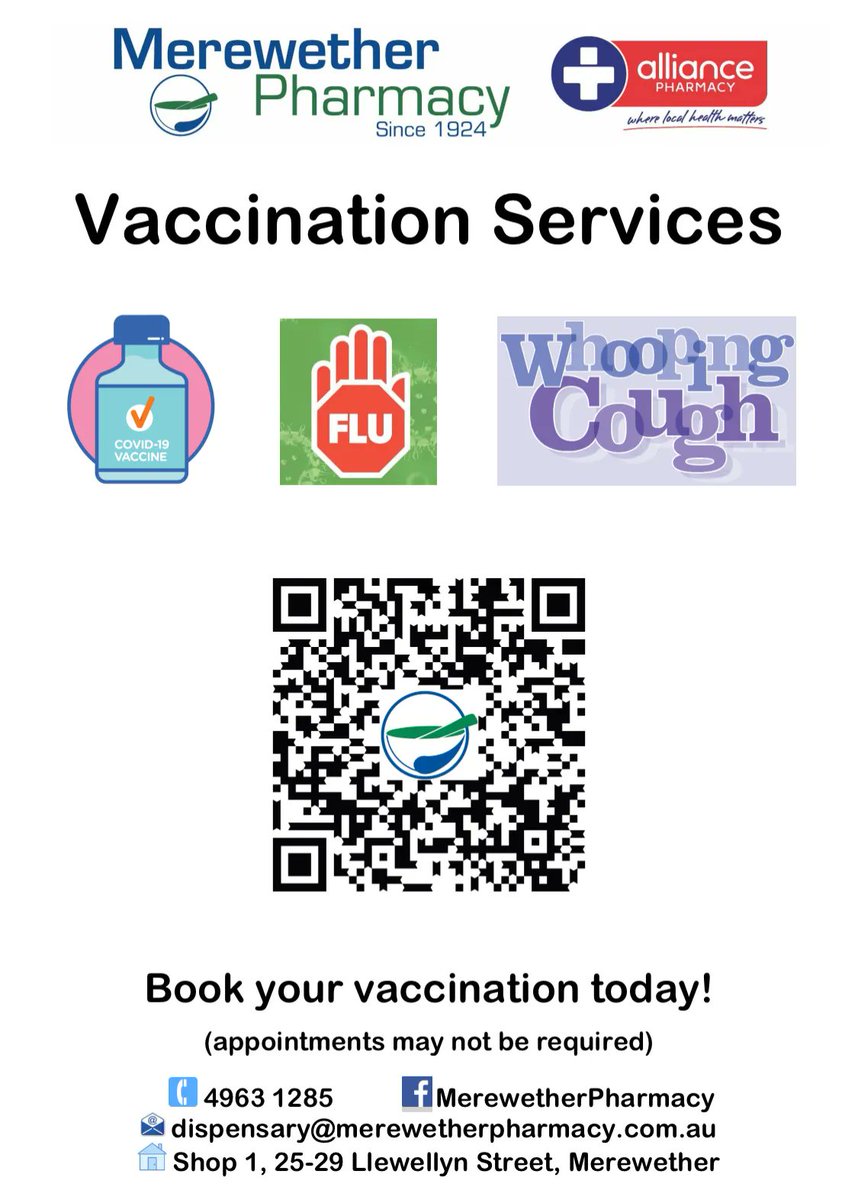 MerewetherPhcy's tweet photo. ❄️ Winter Flu vaccination or Winter Booster Time? ❄️
❄️🤧🤒😷🚫➡️🏬👩‍⚕️✅
Book 📅 now on
💻 https://t.co/yh15uwfEOX
OR 🖥 https://t.co/fuR3sZtCSU
OR 📱 scan our QR codes 
#Merewether #Pharmacy #Open7Days #HereForYou #BuyLocal #GetHealthy #StayHealthy #VaxxedToTheMax https://t.co/yg5aOaFwZh