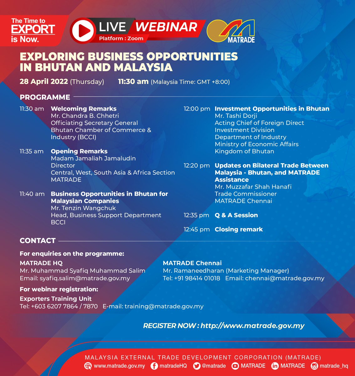 matrade's tweet photo. ..Ministry of Economic Affairs.

Don’t miss this out! Register now at https://t.co/rULsznGIlN

#TimeToExportIsNow
#MATRADE
#EconomicsFrontliners

@irmohizam @sharimatsaleh @aby_matrade https://t.co/idINsAZnMb