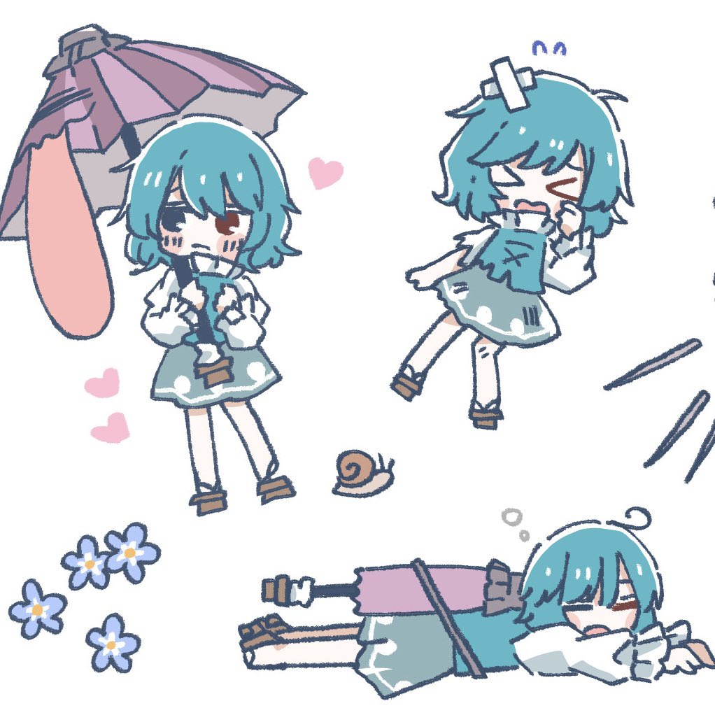 tatara kogasa 1girl umbrella blue hair heterochromia geta red eyes long sleeves  illustration images