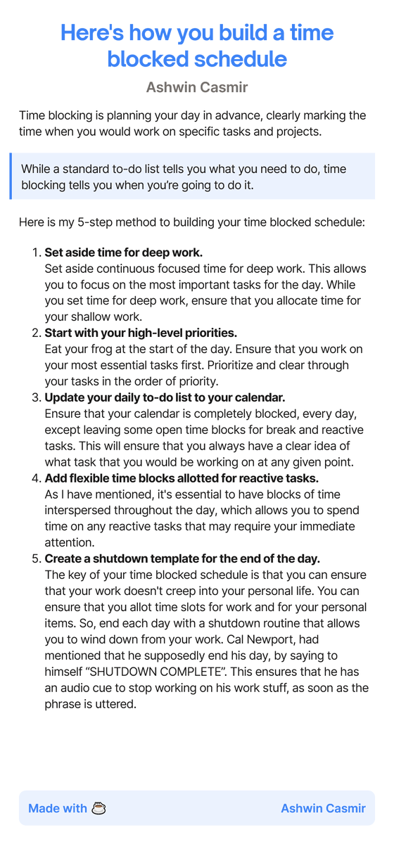 ashcasmir's tweet photo. Time blocking is the secret productivity method of the pros, allowing you to achieve maximum productivity, while maintaining your happiness levels. https://t.co/tJbqmwvc8i