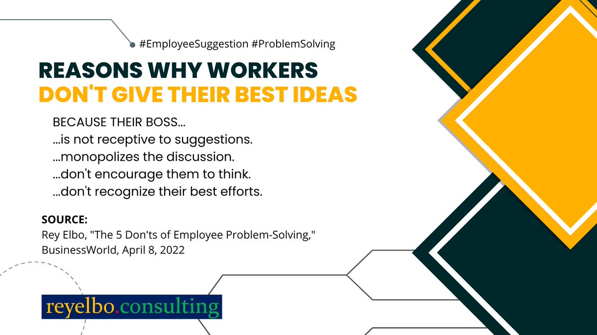 Do you wonder why employees don't share their best ideas to management? #employeeengagement #employeesuggestion #problemsolving #ProblemWorkersAreCreatedByProblemManagers