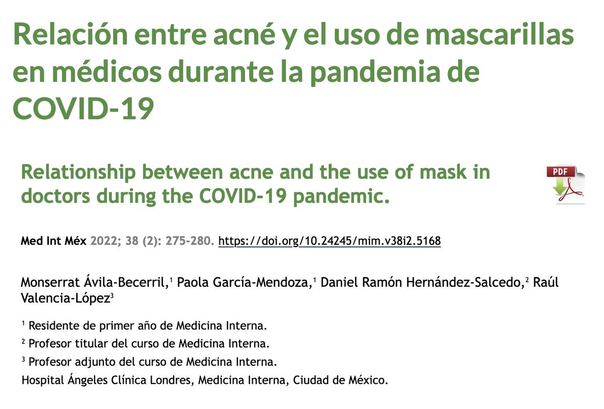 MedIntMex's tweet photo. #ArtículoOriginal Acné y mascarillas en personal de salud por #COVID19 muy interesante y pertinente, puedes acceder a él, sin costo en: https://t.co/H3wLqAsDAX @CMIMorg @hospitalangeles @FMDermatologia @CMMIoficial #MedIntMex https://t.co/SAynl1rX0a