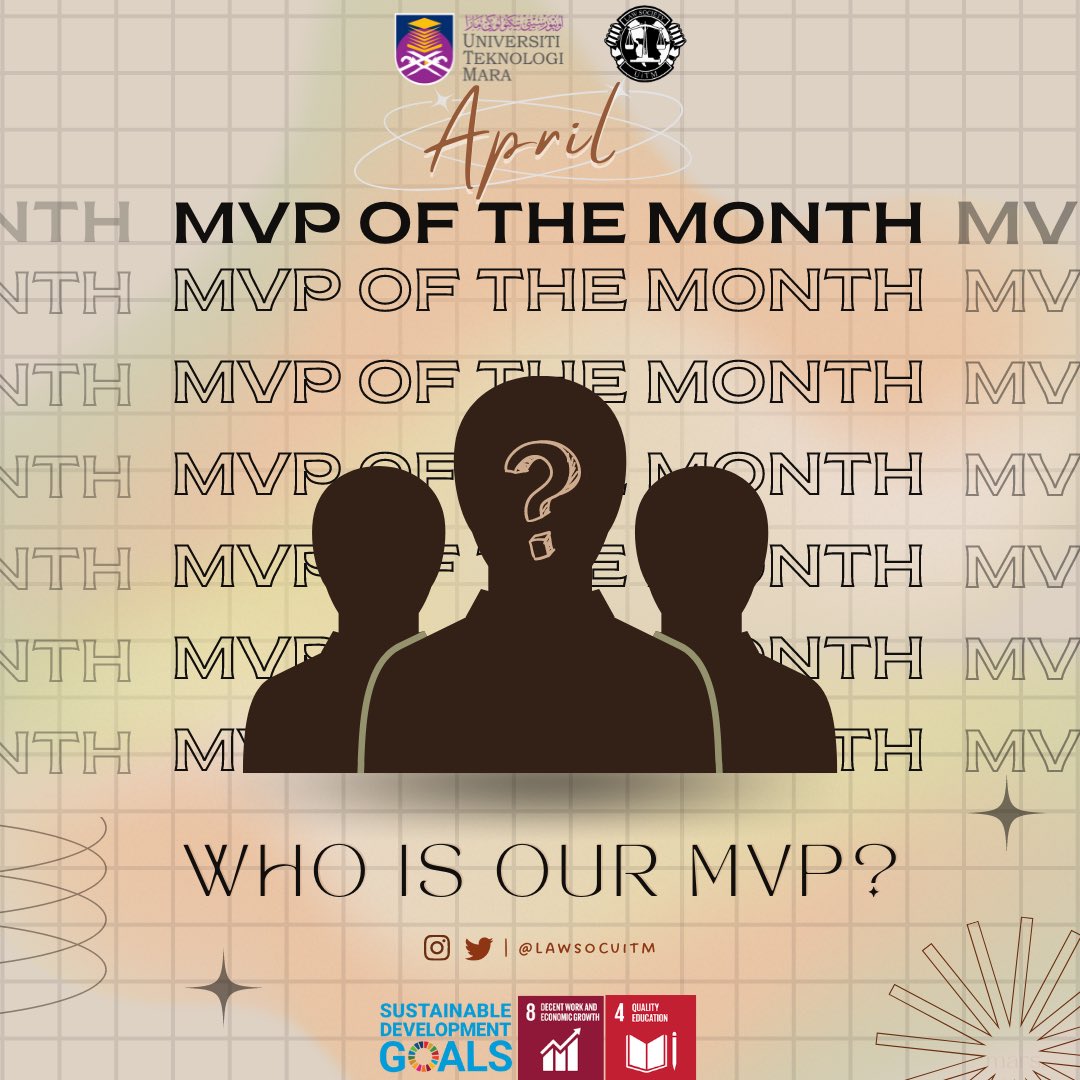 LawSocUitm's tweet photo. Greetings from Law Society UiTM! ✨

Mvp of the month award is platform for Law Society UiTM to show our deepest appreciation by highlighting the most active club member of the month who had contributed his or her hard work in making all Law Society UiTM’s programmes a success. https://t.co/S10g0kmwY3
