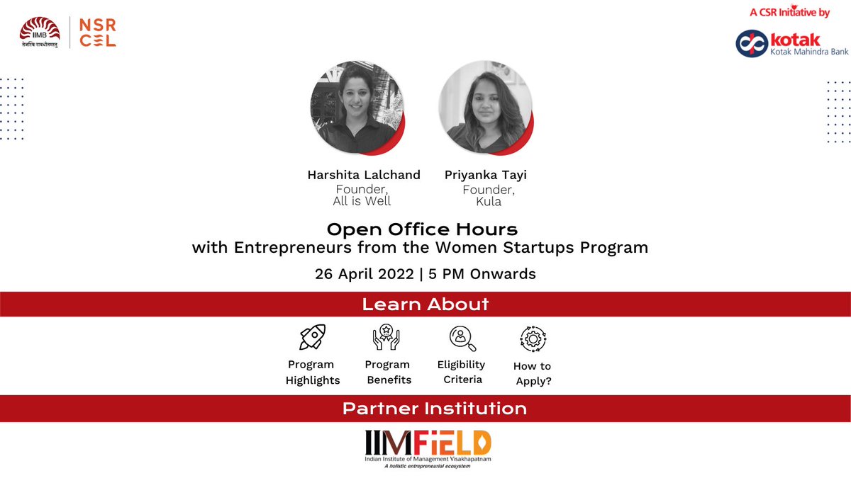 nsrcel's tweet image. Join us for the open office hours where you get to learn more about the #WomenStartupProgram and how it helps ambitious and innovative #womenentrepreneurs take their #startups to the next level.

🚨 Tune in to the session on 26th April 2022, 5 pm onwards - us02web.zoom.us/meeting/regist…