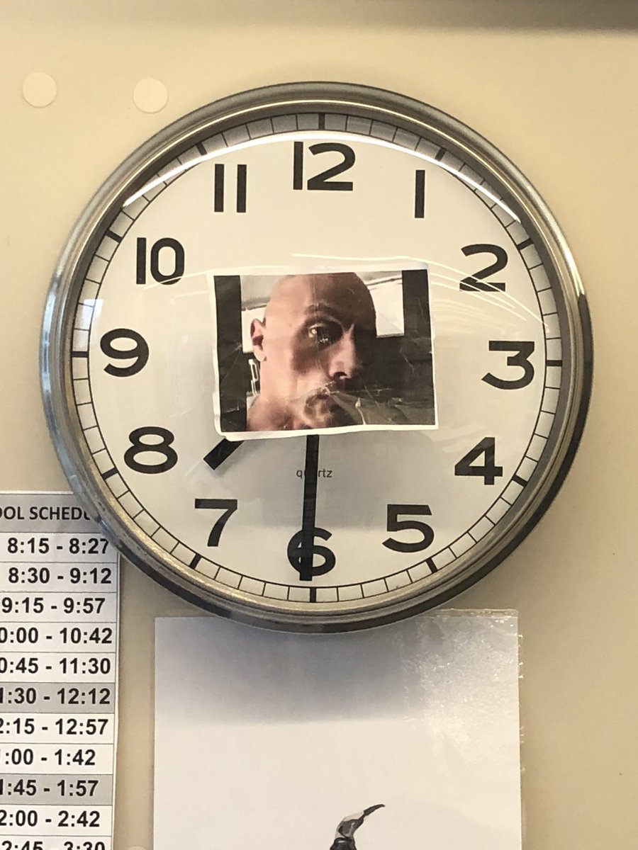 ElgerUSVI's tweet photo. @TheRock My wife’s middle school math class at the American International School of Vilnius always starts at “Rock ‘O Clock” https://t.co/6KbFPMiAdj