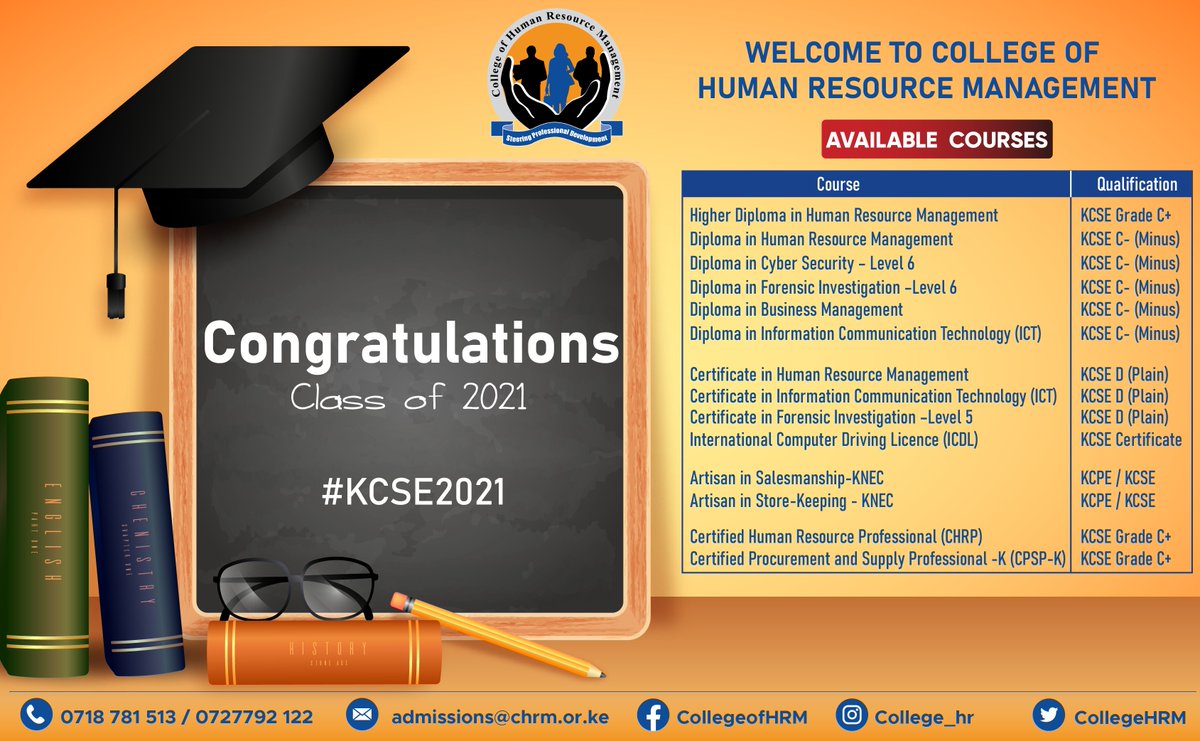 CHRM_College's tweet image. Congratulations #KCSE2021 candidates and best wishes for your next adventure!. We welcome you to CHRM College to steer forward your career.