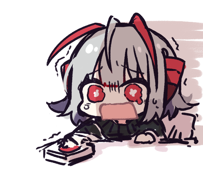 w (arknights) 1girl solo red eyes horns grey hair open mouth chibi  illustration images