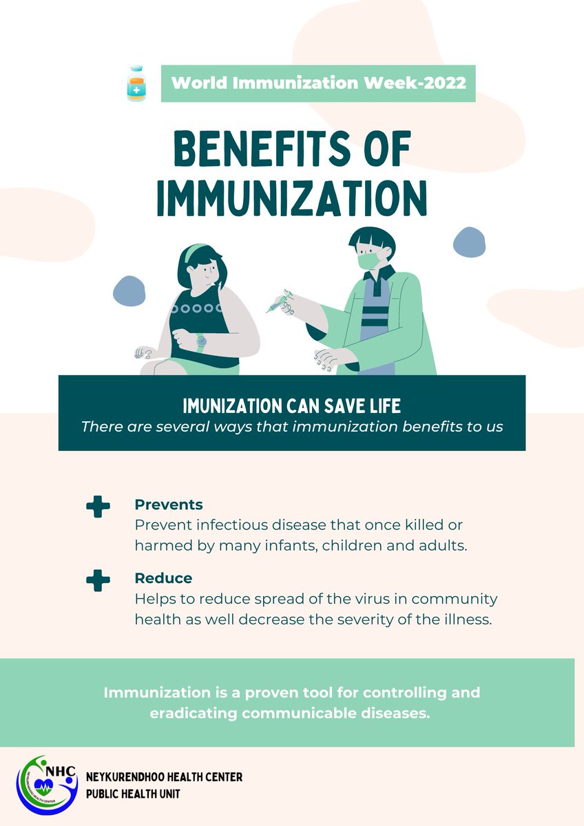 NEYKURENDHOO_HC's tweet photo. Immunization programs can most effectively prevent death, disease, and disabilities by improving vaccination coverage across the life course.
#WorldImmunizationWeek2022 
#LongLifeForAll https://t.co/zNbLfXkEtN