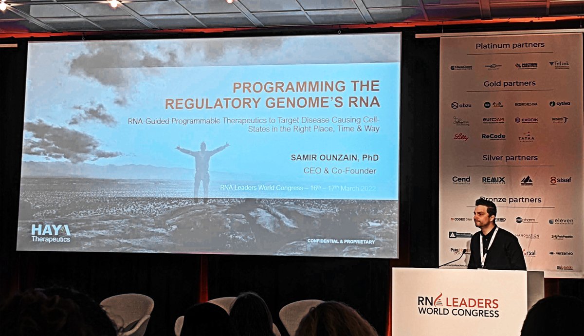 HAYA Therapeutics (@haya_lncrna) on Twitter photo Samir Ounzain (<a href="/ispiyou/">Samir Ounzain</a>), HAYA's CEO & Scientific Co-Founder, recently spoke on targeting long non-coding RNAs for tissue-specific treatment of fibrotic diseases at the RNA World Leaders Conference. More about his perspective in his interview w/ <a href="/PMedCast/">Personalized Medicine Podcast</a>  youtu.be/deMw8ZxhnQw Samir Ounzain (<a href="/ispiyou/">Samir Ounzain</a>), HAYA's CEO & Scientific Co-Founder, recently spoke on targeting long non-coding RNAs for tissue-specific treatment of fibrotic diseases at the RNA World Leaders Conference. More about his perspective in his interview w/ <a href="/PMedCast/">Personalized Medicine Podcast</a>  youtu.be/deMw8ZxhnQw