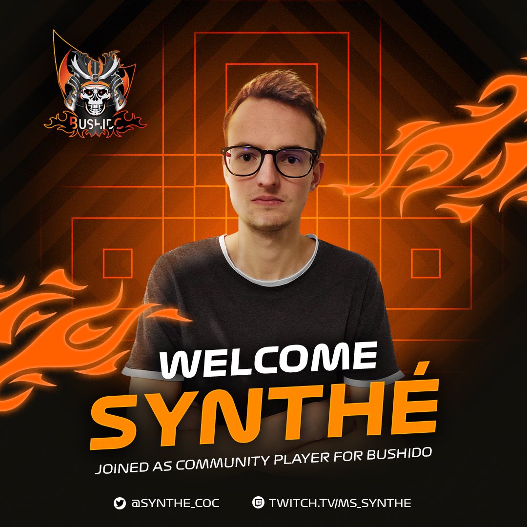 Today is a special day!
It is a great honor to announce <a href="/Synthe_coc/">Synthé</a> as community player for Bushido🔥
Thank you for joining us and warm welcome to you ❤️

#ClashOfClans #Synthé #GoBushido
