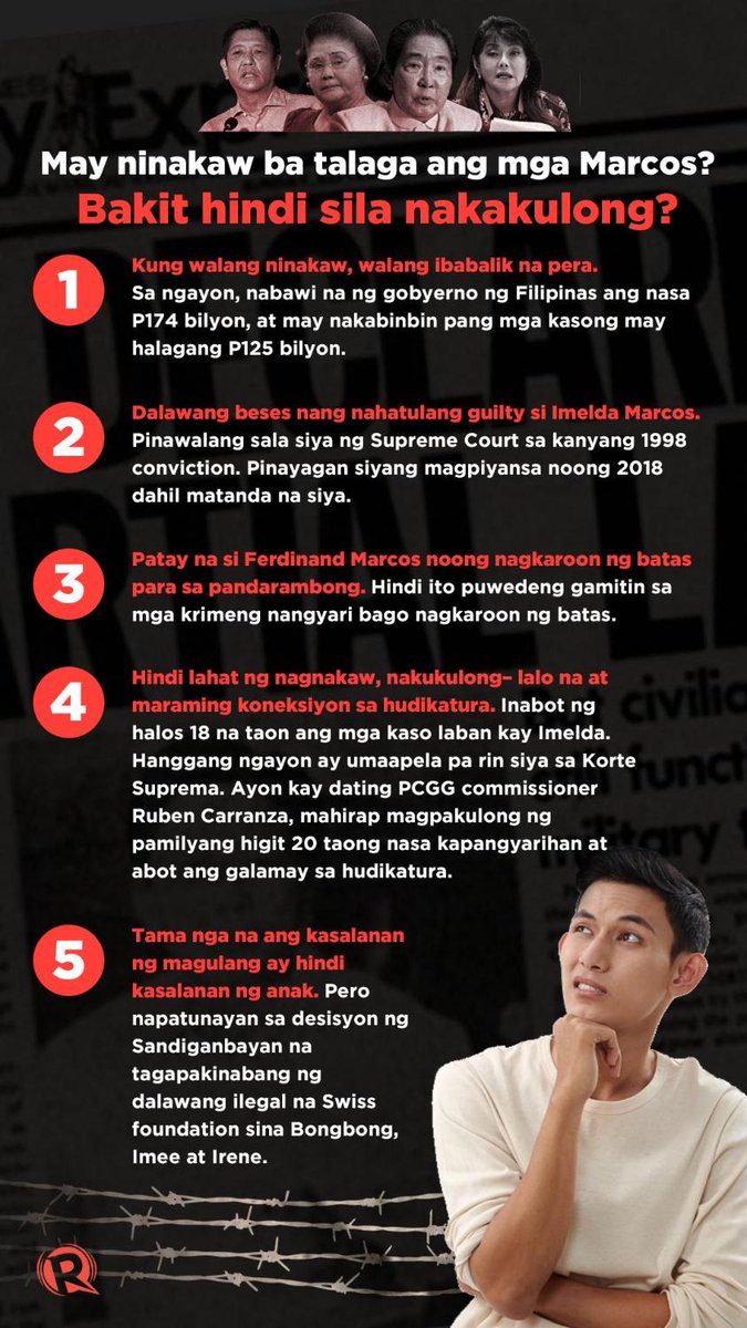 rapplerdotcom's tweet photo. Kung talagang nagnakaw ang mga Marcos, bakit wala pa ring nakukulong sa kanila? #PHVote #WeDecide 

BASAHIN: https://t.co/XaJj1Jlqrn https://t.co/Bw7vWTJIth