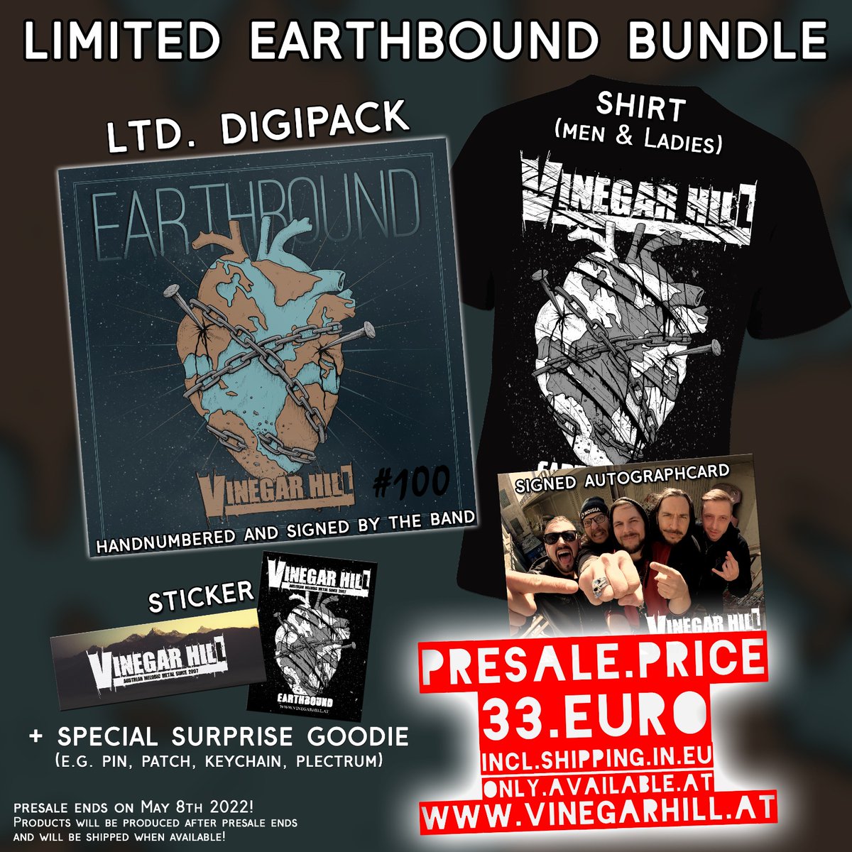 You asked for it, you'll get it! 🤘🏻

PreSale for our strictly limited EARTHBOUND Bundle is open now! 🔥

Only available at vinegarhill.at

Find further informations at the product page in our online store

#austrianmetal #metal #darktranquillity #ensiferum #desertedfear