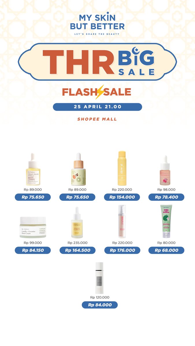 Udah pada dapat THR kan?

Ini promo THR BIG SALE di Shopee Mall MSBB yang harus kamu lirik👀

🔥Discount up to 60% 
🔥Flash sale SERBA 50K
🔥FREE sheet mask for every Avoskin purchase

Saatnya jajan skincare &amp; makeup pakai THR biar lebaran bikin pangling😍
shopee.co.id/myskinbutbetter