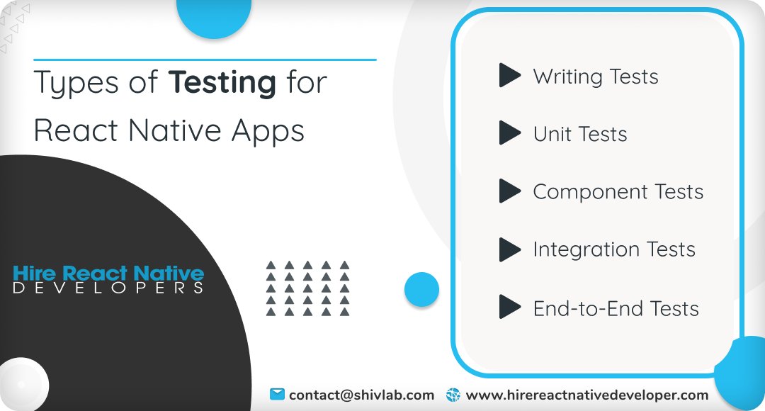 reactdevelopers's tweet image. Here are the five popular kinds of testing for #ReactNativeapps. It helps to efficiently identify and remove Bugs.

#hirereactnativedeveloper #mobileappdevelopment #CrossPlatform #reactnativedeveloper #Coding  #100daysofcodechallenge #ReactNative2022 #knightcoders #shivtechnolabs