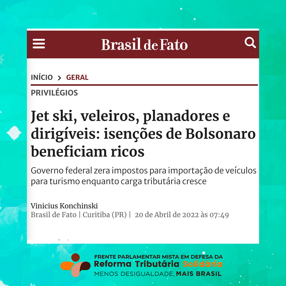 frentetribsolid's tweet photo. Bolsonaro não cumpriu sua promessa de corrigir a tabela do Imposto de Renda, e seu governo isentou nos últimos meses a importação de jet skis, veleiros, dirigíveis, planadores e balões.
Fonte: @brasildefato 
Leia na íntegra: https://t.co/q70pRrkQlh https://t.co/mW8KkvZPwU