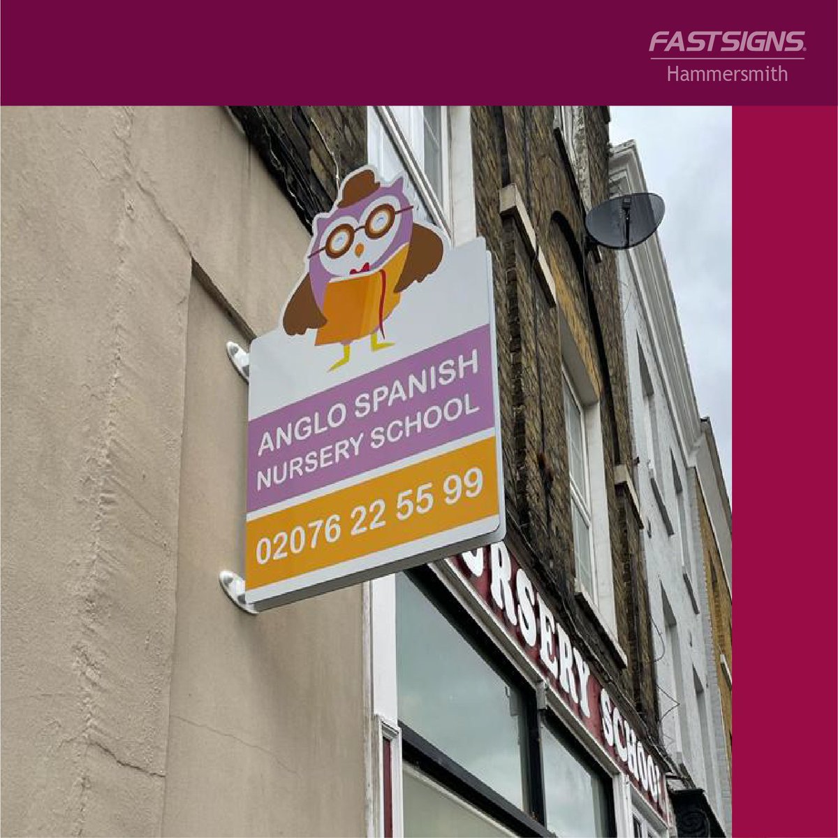 Fastsigns872's tweet image. PROJECT OF THE WEEK: Unique projecting sign custom made for @Anglo-Spanish Daycare and Preschool School #POTW #ProjectingSign #SchoolSign #Signage