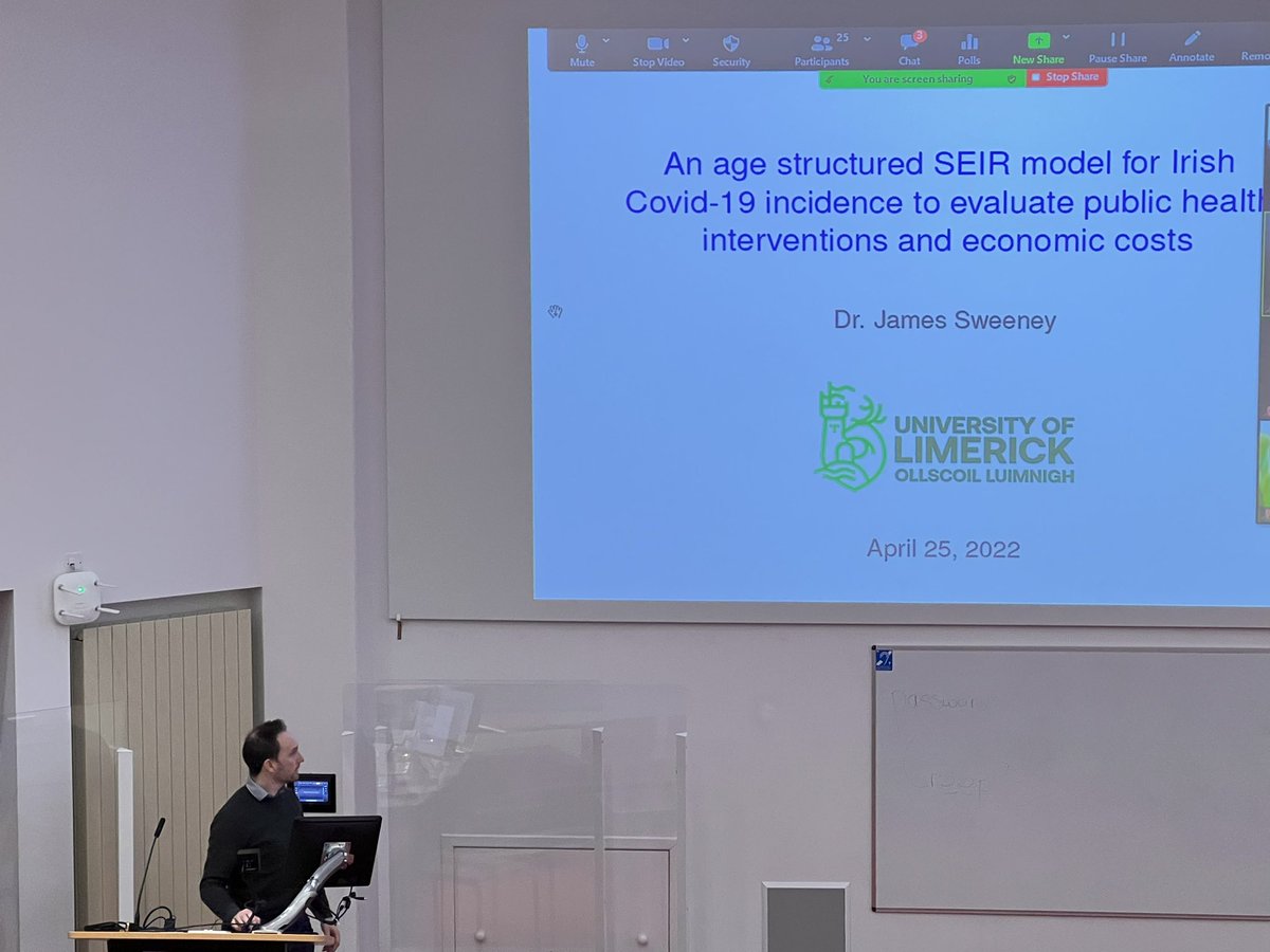 Fantastic talk by <a href="/sweeney_ul/">James Sweeney UL</a> on age structured SEIR model for #Covid_19 incidence at “Statistical Approaches to Understanding the Covid19 pandemic on the Island of #Ireland “ workshop in #NUIGalway <a href="/MACSIMaths/">MACSI</a> <a href="/UL_Research/">UL Research</a> <a href="/NicolaFitz/">Nicola Fitz-Simon</a> <a href="/UL/">University Of Limerick</a> <a href="/data_science_ie/">data_science_ie</a> @nuigalway