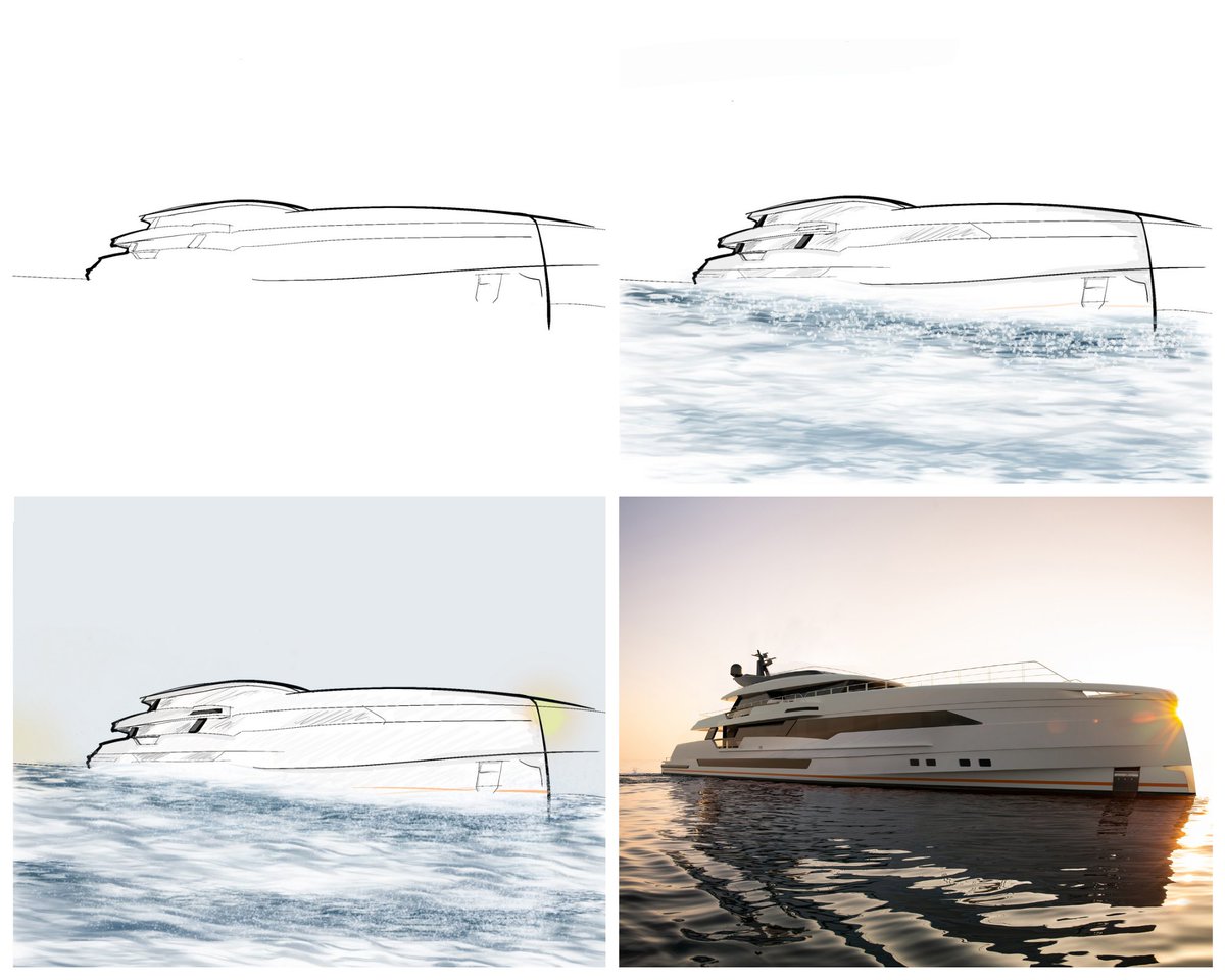 WIDERYACHTS's tweet photo. Brush sketches from the Centro Stile Wider's brain. When creativity turns into reality.
Interior and exterior design by Wider Centro Stile.

#bornelectric #zeroemissionmode #teamwider #greenyachtingpioneers #greenyachting #hybridyachts #yacht #superyacht #yachting #yachtlife https://t.co/9DDI9GkIP8