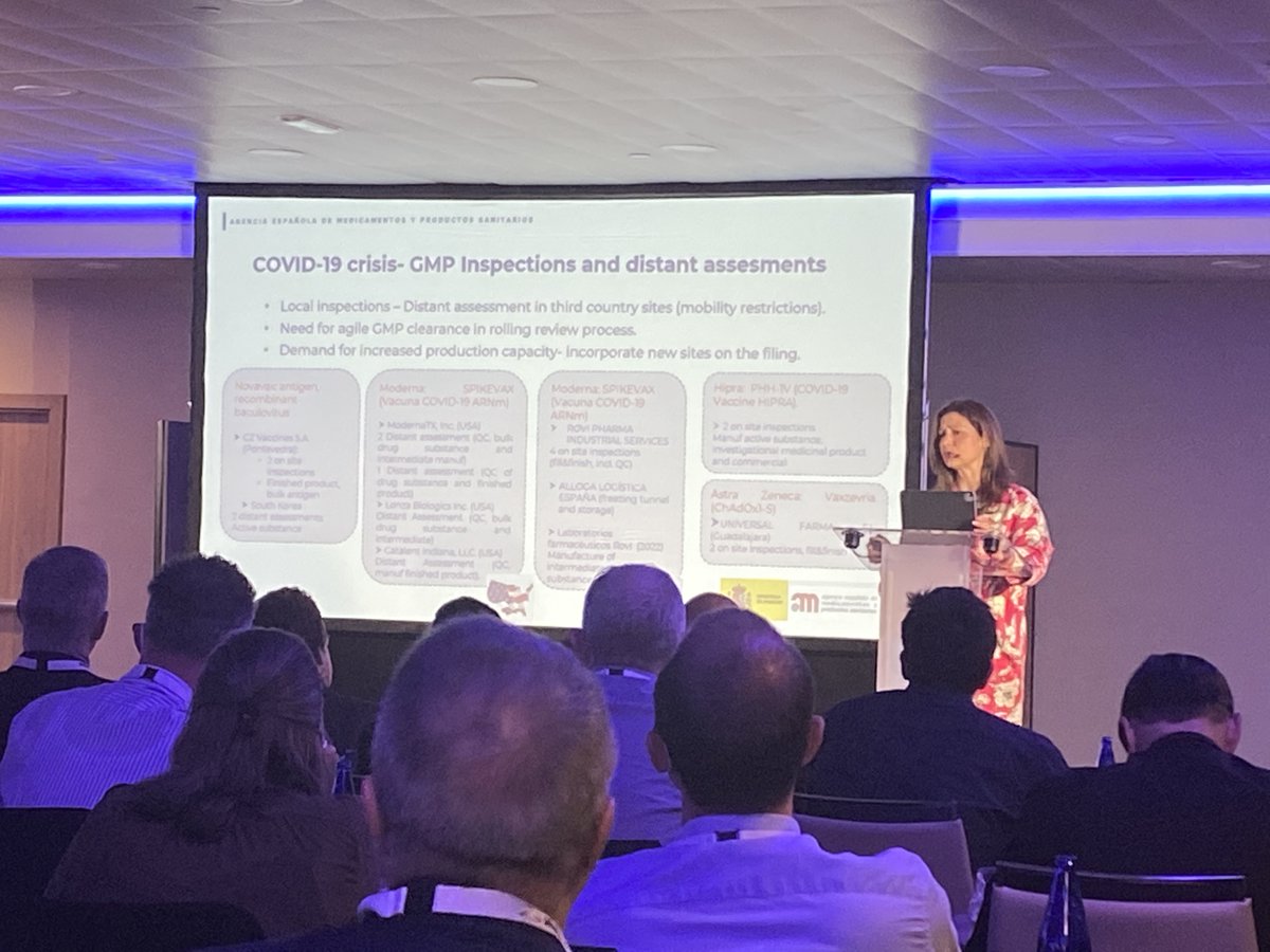 ISPEorg's tweet photo. Maria Jesus Lamas Diaz, Director, Agencia Española de Medicamentos y Productos Sanitarios (AEMPS), started the compelling education programme for the #ISPEEU22 by sharing insights on the challenges, actions, and lessons learned by AEMPs in response to the pandemic. #ISPE #pharma https://t.co/P5MD1qGBTX