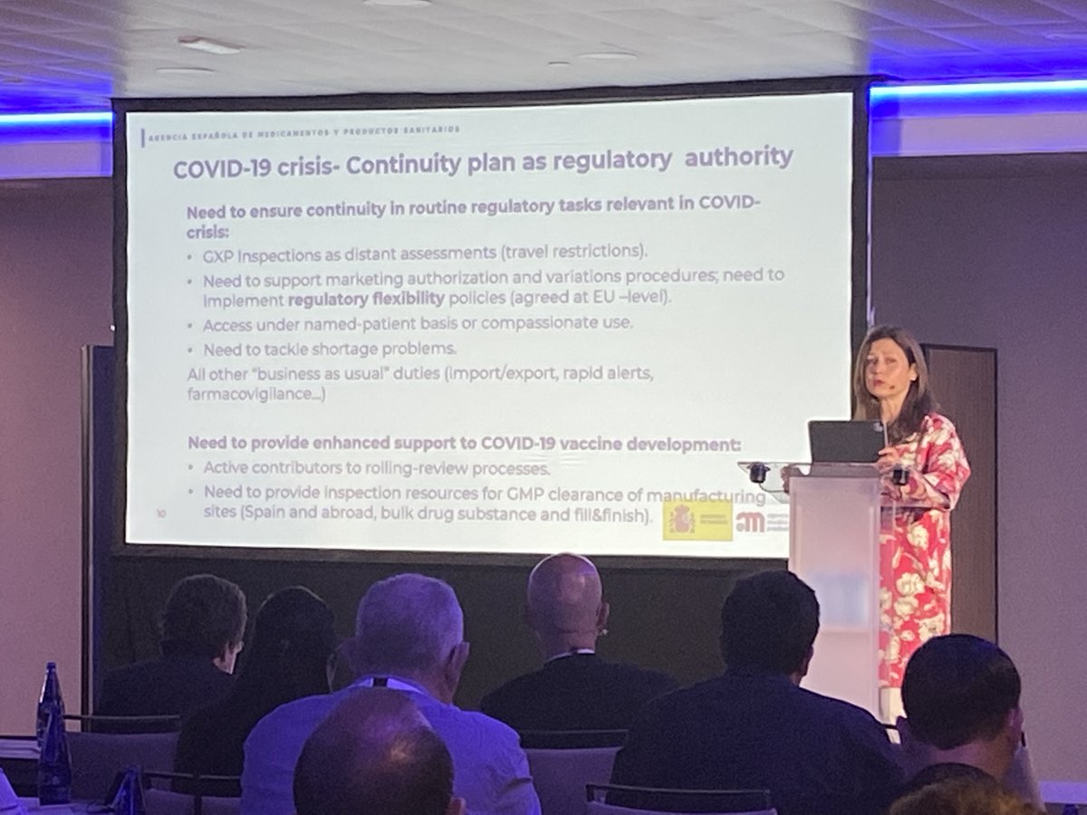 ISPEorg's tweet photo. Maria Jesus Lamas Diaz, Director, Agencia Española de Medicamentos y Productos Sanitarios (AEMPS), started the compelling education programme for the #ISPEEU22 by sharing insights on the challenges, actions, and lessons learned by AEMPs in response to the pandemic. #ISPE #pharma https://t.co/P5MD1qGBTX