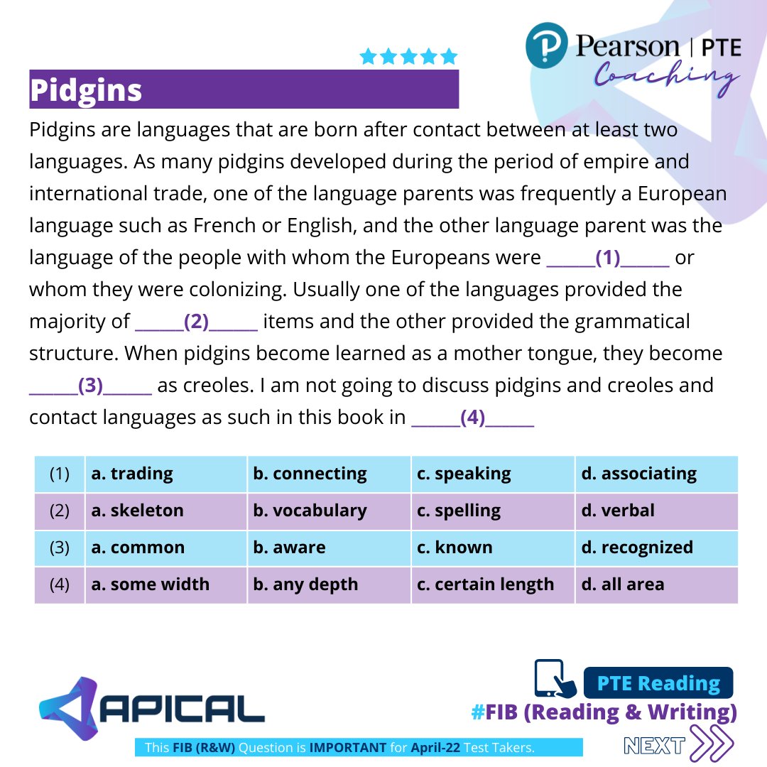 ApicalPortal's tweet photo. Reading and Writing Fill In The Blanks gives 23% scores on PTE Reading and 20% on PTE Writing sections.
👉Practice Fill in The Blanks on Apical LMS, which has the next-generation speech recognition technology to help students develop their skills. 
#pte #pteonlinecoaching https://t.co/xNPoFWuRL2
