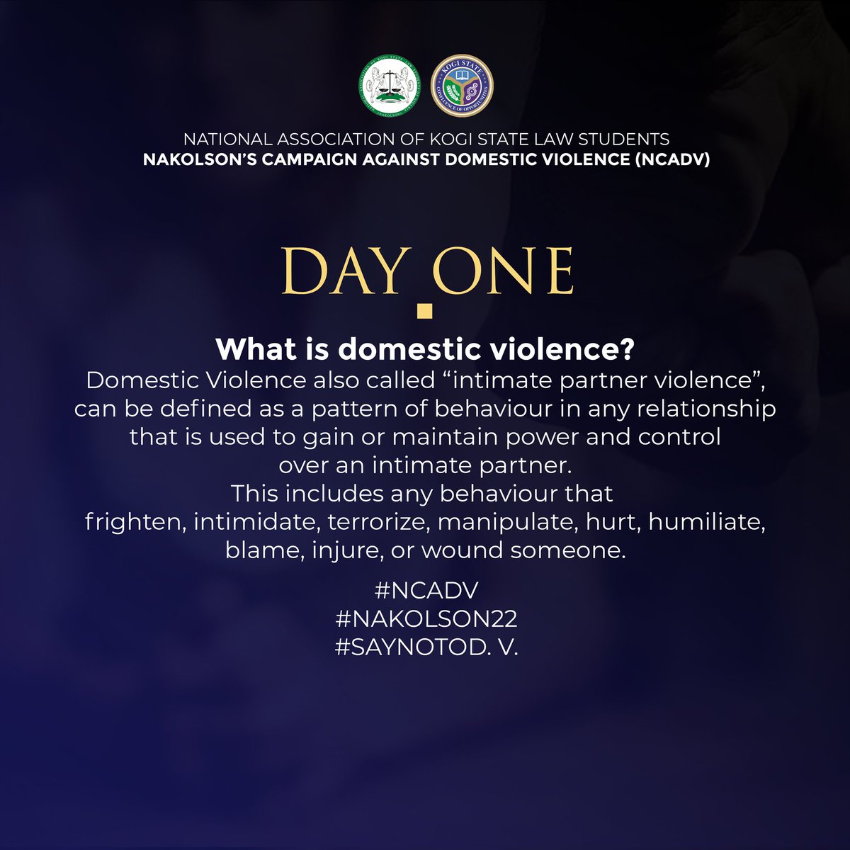 MonicaUmeche's tweet photo. We join our voices to say NO TO DOMESTIC VIOLENCE. We invite you all to join in this 7-day campaign against domestic violence. 
#NCADV
#NAKOLSON22
#SAYNOTODV https://t.co/kmEoNbXJQE