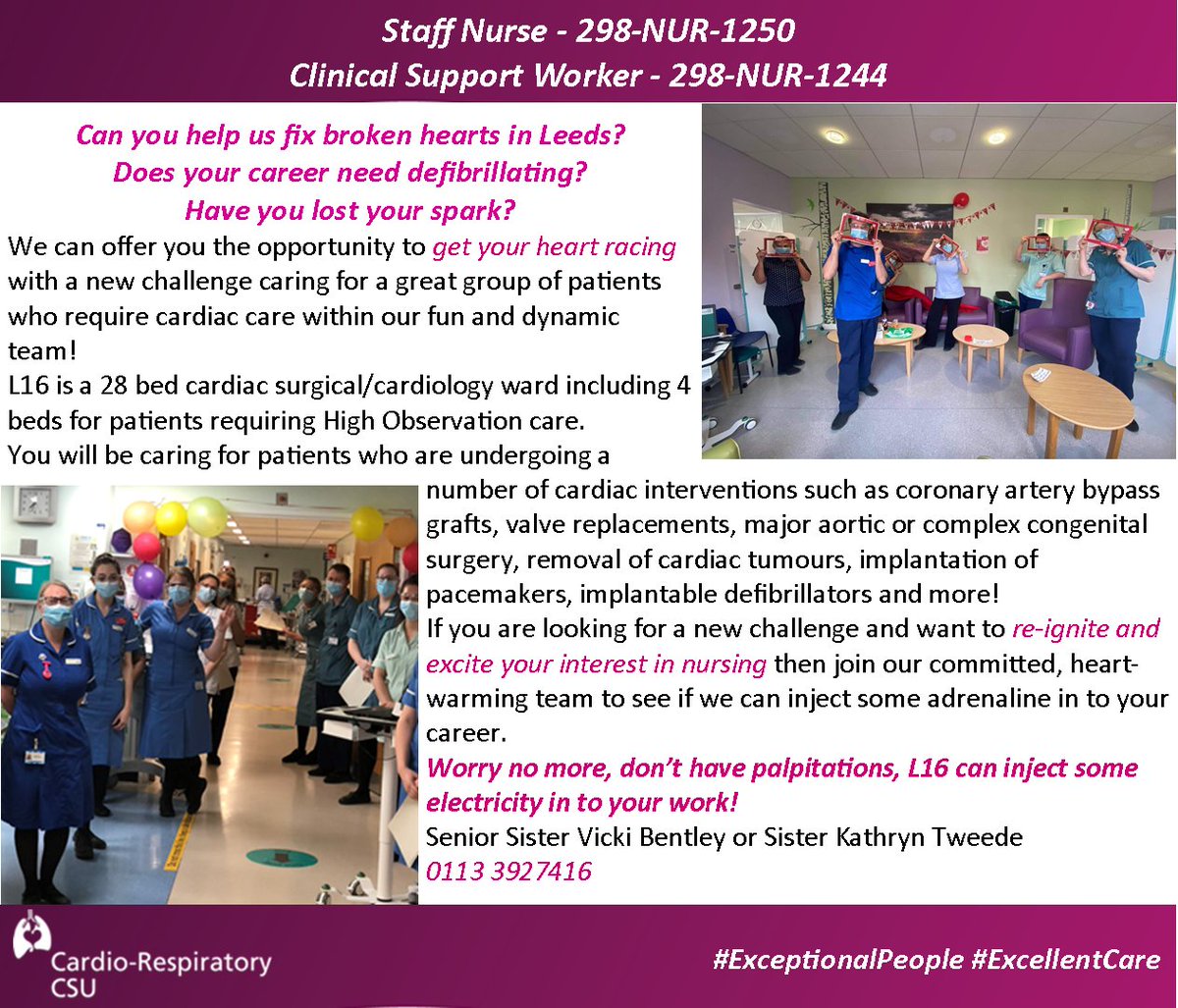 cardiorespLTHT's tweet photo. Come and join our amazing team of #ExceptionalPeople on L16! 
We're recruiting Staff Nurses and Clinical Support Workers now!
https://t.co/5ruExy0XHK
https://t.co/cXDlOuT0As https://t.co/Fjfj6MKdDC